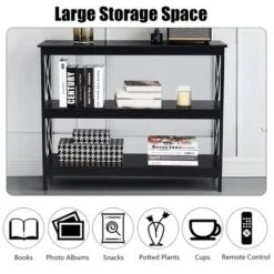 Costway 3-Tier Console Table X-Design Bookshelf Sofa Side Accent Table W/Shelf EspressoBlack -Costway GUEST ede13300 72fb 4c26 a1af 0a65594a3538
