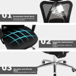 High Back Mesh Office Chair Adjustable Lumbar Support&Headrest Home Study Black -Costway GUEST ee151a53 f525 4976 b548 a3a4d0699b9c