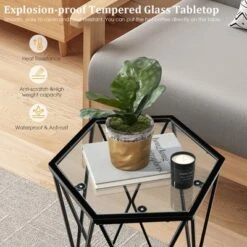 Costway End Table Tempered Glass Top Metal Frame Hexagonal Accent Side Table Living Room -Costway GUEST ee3e19e9 6240 4e16 b6b1 482e50a75376