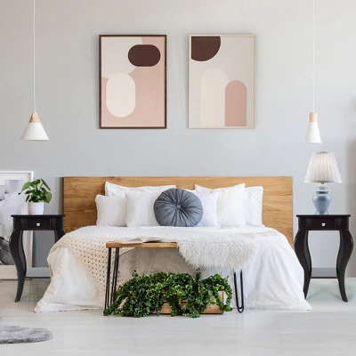 Costway 2PCS End Table Accent Side Table Nightstand W/ Drawer & Bottom Shelf 4 Costway 2PCS End Table Accent Side Table Nightstand W/ Drawer & Bottom Shelf - Image 2