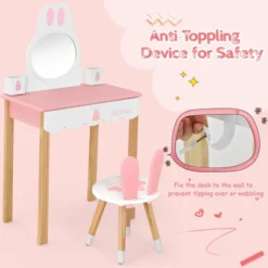 Costway Kids Vanity Set Rabbit Makeup Dressing Table Chair Set W/ Mirror Drawer WhitePink -Costway GUEST ee66d32e b4d6 4f36 ad6f 6c0fd67bf5a8