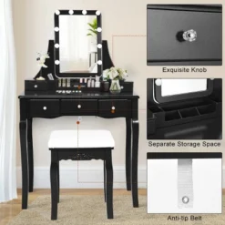Costway Vanity Dressing Table Set W/Removable Box &10 Dimmable Bulbs Touch Switch -Costway GUEST eea45c41 7000 451a 9fac f0cc96400767
