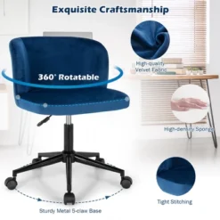 Costway Velvet Home Office Leisure Vanity Chair Armless Adjustable Swivel PinkBlue -Costway GUEST eeb00127 c685 430c 9e96 d1d064042da1