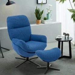 Costway Modern Swivel Rocking Chair & Ottoman Set W/Aluminum Alloy Base GreyBlueCoffee