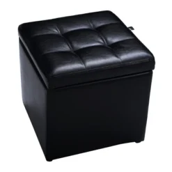 Costway 16''Cube Ottoman Pouffe Storage Box Lounge Seat Footstools With Hinge Top Black -Costway GUEST eedb3b4d 1fec 4459 9c9d b8cd166f6c65