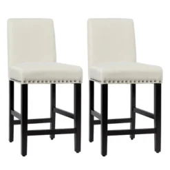Costway Set Of 2 25'' Kitchen Breakfast Chairs Nailhead Bar Stools BeigeGray -Costway GUEST eee19f32 e5f0 4f26 bc3d baf6603ef2f2
