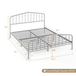 Costway Queen Size Metal Bed Frame Platform Headboard & Footboard W/Storage Sliver