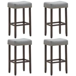 Costway Set Of 4 Nailhead Saddle Bar Stools 29'' Height W/ Fabric Seat & Wood Legs Gray/Beige -Costway GUEST ef3ab9f3 9d06 467b 9adf 5ca2cf6a00d3