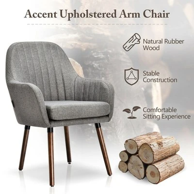 Costway Set Of 2 Accent Chairs Fabric Upholstered Armchairs W/Wooden Legs Beige/Gray 10 Costway Set Of 2 Accent Chairs Fabric Upholstered Armchairs W/Wooden Legs Beige/Gray - Image 8
