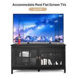 Costway 50'' TV Stand Modern Wood Storage Console Entertainment Center W/ 2 Doors Black -Costway GUEST ef6be106 de9a 424b 8949 fedfe8ef744a
