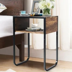 Costway Side Table Industrial Coffee Table W/Metal Frame Rustic End Table Nightstand -Costway GUEST ef91c473 28b7 44e1 89dd a7a2fe4f9fd1