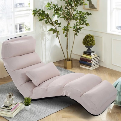 Costway Folding Lazy Sofa Chair Stylish Sofa Couch Beds Lounge Chair W/Pillow Beige New 3 Costway Folding Lazy Sofa Chair Stylish Sofa Couch Beds Lounge Chair W/Pillow Beige New