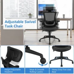 Costway Mesh Back Adjustable Swivel Office Chair W/ Flip Up Arms Leather Seat -Costway GUEST efb67198 60f3 4dcb 81fc ab40042f41cc