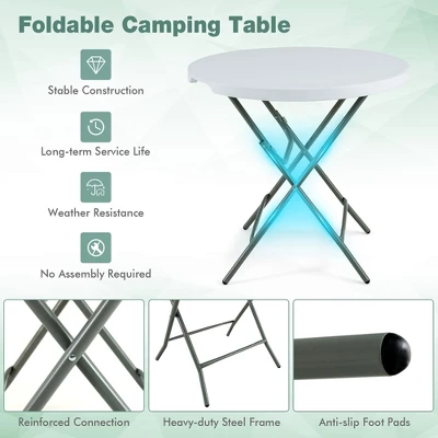 Costway 32'' Round Folding Table Portable & Lightweight Table For Indoor & Outdoor Use White 8 Costway 32'' Round Folding Table Portable & Lightweight Table For Indoor & Outdoor Use White - Image 6