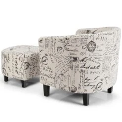 Costway Barrel Modern Accent Tub Upholstered Chair French Print W/ Ottoman -Costway GUEST f00b292d c682 49af 95c2 1fd9dc483007