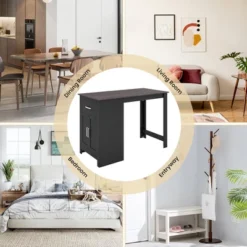 Costway Bar Table 35.5'' Counter Height Dining Table With Storage Cabinet & Drawer Black/Grey -Costway GUEST f012b823 d28b 42f7 9026 ecfad1f05ddd