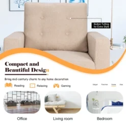 Costway Modern Tufted Accent Chair Fabric Armchair Single Sofa W/ Rubber Wood Legs Blue BeigeGrey -Costway GUEST f0175bf2 fd24 4622 8514 af13878f934e