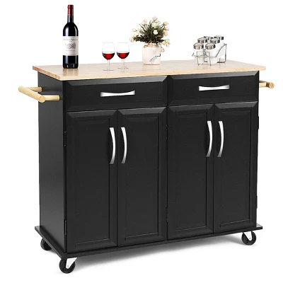 Costway Rolling Kitchen Trolley Island Cart Wood Top Storage Cabinet Utility W/ Drawers 10 Costway Rolling Kitchen Trolley Island Cart Wood Top Storage Cabinet Utility W/ Drawers - Image 8