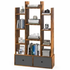 Costway Industrial Bookshelf Rustic Wooden Shelf Organizer With 2 Non-woven Fabric Drawer -Costway GUEST f0544c27 bf61 46d8 9d7a da62d0c1ca54