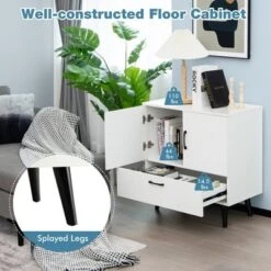 Costway Mid Century Storage Cabinet Accent Buffet Sideboard Entryway Kitchen White Brown -Costway GUEST f07258a6 d303 47eb 811e ee687b80487c