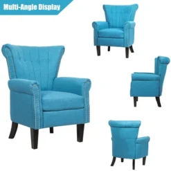 Costway Modern Tufted Upholstered Single Sofa W/ Rubber Wood Legs Blue GreyBeige -Costway GUEST f0dcbc51 18cb 495c aa1d 535e922f67ba