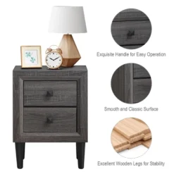 Costway 2PCS Nightstand W/2 Drawer Multipurpose Retro Grey Bedside Table Fully Assembled -Costway GUEST f12f7bed 3e86 4feb 9aa3 dc80cbc84e97