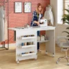 Costway White Folding Sewing Craft Table With Storage Shelves Cabinet Lockable Wheels -Costway GUEST f132e87b 3f3f 41ba be2f e661c976d0e5