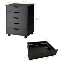 Costway 5 Drawer Chest Storage Dresser Floor Cabinet Organizer With Wheels Black
