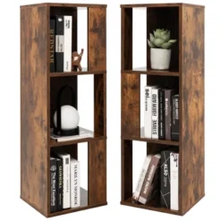 Costway 2 PCS 3-tier Wood Bookshelf Display Storage Rack For Small Spaces White/Rustic Brown -Costway GUEST f16ccea2 59e3 4653 87bf b9780aa27e63