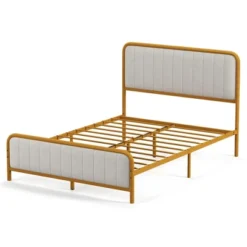 Costway Full Gold Metal Bed Frame Upholstered Platform Bed With Velvet Headboard -Costway GUEST f1ceb9d6 c88d 437b 8708 424bfc3d7cf8