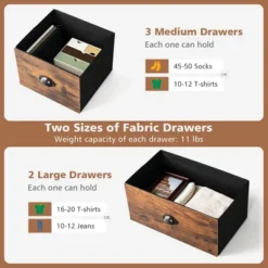 Costway 5-Drawer Dresser Fabric Storage Tower W/wooden Top Chest Organizer Rustic Brown -Costway GUEST f20fab8a e35b 4637 9de8 165af4666ee0