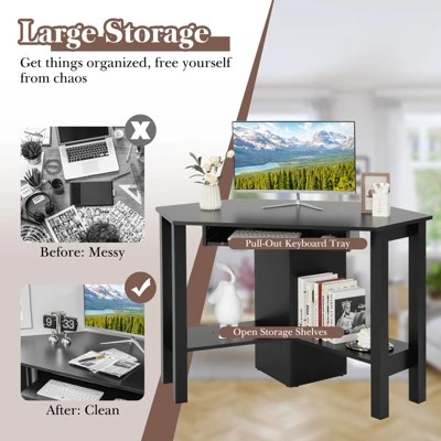 Costway Wooden Corner Desk With Drawer Computer PC Table Study Office Room Black 8 Costway Wooden Corner Desk With Drawer Computer PC Table Study Office Room Black - Image 6