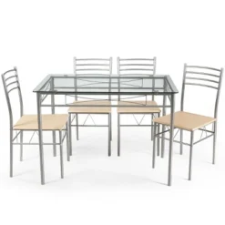 Costway 5 Piece Dining Set Table And 4 Chairs Glass Top Kitchen Breakfast Furniture Brown -Costway GUEST f2346b88 2489 428d b536 358aa1a19dbb