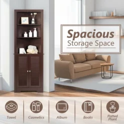 Costway Bathroom Corner Storage Cabinet Free Standing Tall Bathroom Cabinet W/3 Shelves -Costway GUEST f2604e21 58bf 4784 bf2d 52657d741032