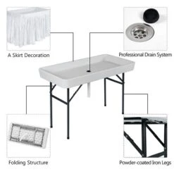 Costway 4 Foot Party Ice Folding Table Plastic With Matching Skirt White -Costway GUEST f26c9ac7 5558 4747 af1a 0f7354f95394