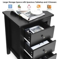 Costway Set Of 2 Nightstand End Beside Sofa Table W/ 3 Drawers Bedroom Furniture Black -Costway GUEST f2761119 3ce7 4ca6 aa30 f213f96999b8