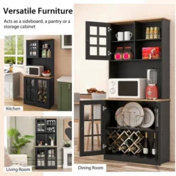 Costway 72'' Freestanding Pantry Cabinet Kitchen Buffet Sideboard Hutch With 3 Doors Black/White -Costway GUEST f2b351a0 61ed 4202 beea a0385de8de25