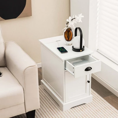 Costway Side End Table Nightstand With Charging Station Storage For Living Room Bedroom 4 Costway Side End Table Nightstand With Charging Station Storage For Living Room Bedroom - Image 2
