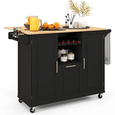 Costway Rolling Kitchen Island Utility Serving Cart With Drop Leaf Wine Rack Drawer 12 Costway Rolling Kitchen Island Utility Serving Cart With Drop Leaf Wine Rack Drawer - Image 10