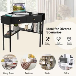 Costway Corner Computer Desk Writing Workstation Study Desk W/ 2 Drawers WhiteBlackGold -Costway GUEST f363cfa4 a58d 4875 9d38 41e63051a7d3