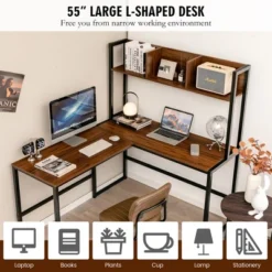 Costway 55''L-Shaped Desk Corner Computer Desk Writing Workstation Table W/Hutch -Costway GUEST f3aef465 c4a7 448c afe8 213d8921e1ad