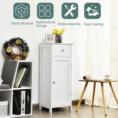 Costway Bathroom Floor Cabinet Wooden Storage Organizer Free-Standing W/ Drawer & Shelf 6 Costway Bathroom Floor Cabinet Wooden Storage Organizer Free-Standing W/ Drawer & Shelf - Image 4