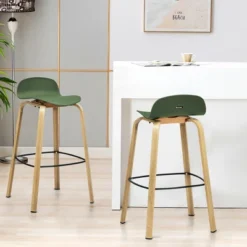 Costway Modern Set Of 4 Barstools 30inch Pub Chairs W/Low Back & Metal Legs Green 12 Costway Modern Set Of 4 Barstools 30inch Pub Chairs W/Low Back & Metal Legs Green -Costway GUEST f446eb17 46d8 4407 a238 a9be78e36900