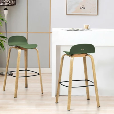 Costway Modern Set Of 4 Barstools 30inch Pub Chairs W/Low Back & Metal Legs Green 4 Costway Modern Set Of 4 Barstools 30inch Pub Chairs W/Low Back & Metal Legs Green - Image 2