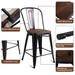 Costway Copper Set Of 4 Metal Wood Counter Stool Kitchen Dining Bar Chairs Rustic Full Back -Costway GUEST f45b586f 7704 4735 ba83 d00535bf8472