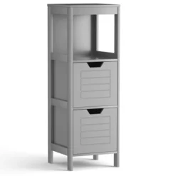 Costway Bathroom Wooden Floor Cabinet Multifunction Storage Rack Stand Organizer GrayBlack -Costway GUEST f47865f3 d1b1 4786 a79c a12e2f4f05f9