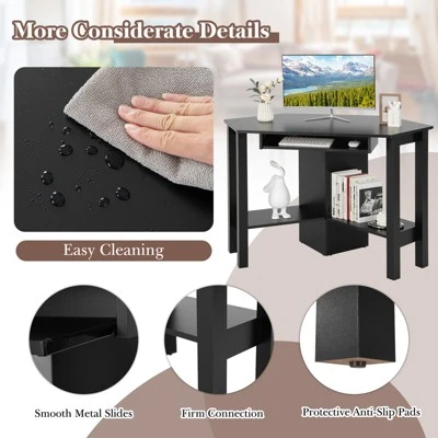 Costway Wooden Corner Desk With Drawer Computer PC Table Study Office Room Black 9 Costway Wooden Corner Desk With Drawer Computer PC Table Study Office Room Black - Image 7