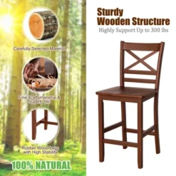 Costway Set Of 2 Bar Stools 24'' Counter Height Chairs W/ Rubber Wood Legs Walnut -Costway GUEST f4935b66 fe96 4959 b57b d3ff2bb00d7c