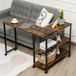 Costway Patented Large 360 Degree Free Rotating Sofa Side Table With Wheels Storage Shelf Rustic Brown -Costway GUEST f4a93aa1 89c7 46bb 9766 beac498942b5