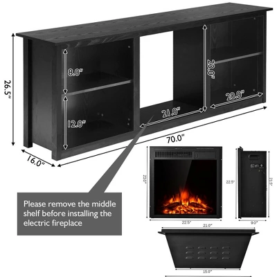 Costway 70'' 2-Tier TV Fireplace Stand W/22.5'' Electric Fireplace Up To 75'' 3 Costway 70'' 2-Tier TV Fireplace Stand W/22.5'' Electric Fireplace Up To 75''